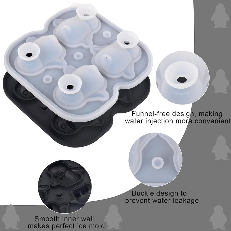 Nerien Penguin Ice Cube Tray Mold - 3D Penguin Shape Ice Cube Trays, Cute Ice Cube Molds for Whiskey Bourbon, 4-Hole Large Fun Shapes Ice Cube Trays, Funny Penguin Gifts for Penguin Lovers Women Men - Image 3